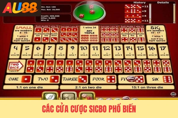 Các cửa cược Sicbo phổ biến
